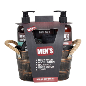 BL25015-FM Men Gift Set Bath Kit Body Wash Lotion Scrubs Bath Salt Shower Gel