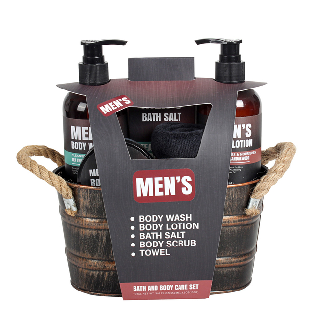 BL25015-FM Men Gift Set Bath Kit Body Wash Lotion Scrubs Bath Salt Shower Gel
