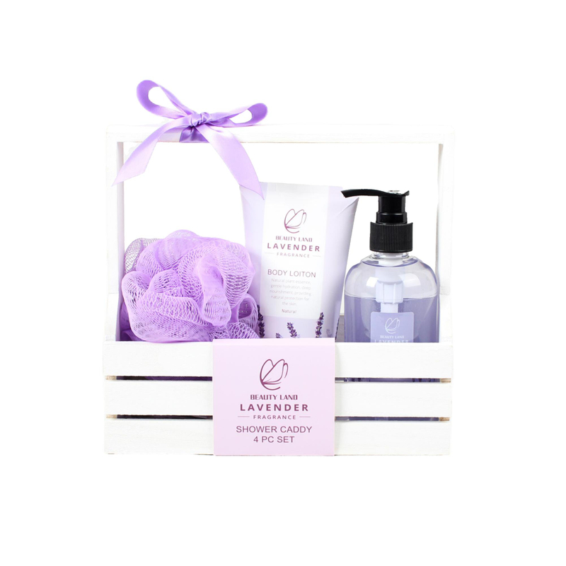 BL25005- LA Lavender Bath Set Body Wash Body Lotion Mess Sponge Wooden Tray