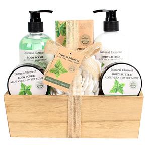BL25005-NA Nature Bath Set Body Wash Body Lotion Wooden Tray