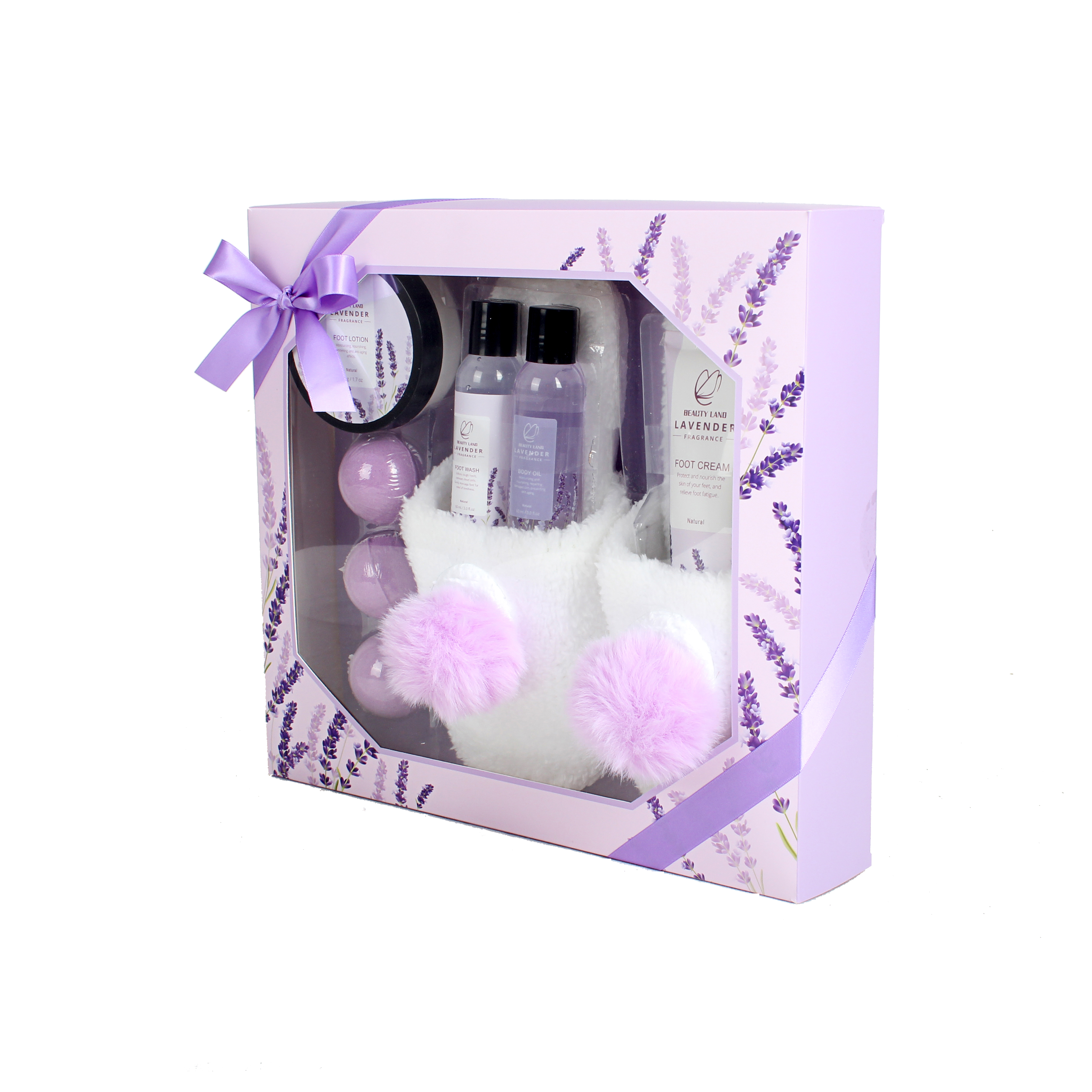 BL25008- LA Lavender Bath Set Foot Lotion Foot Wash Body Oil Bath Bomb Slippers