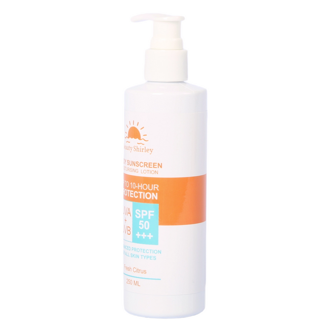 BLES26030 250ml Body Sunscreen SPF 50+++ | Fresh Citrus Scent, 10-Hour Protection, Pump Bottle for All Skin Types