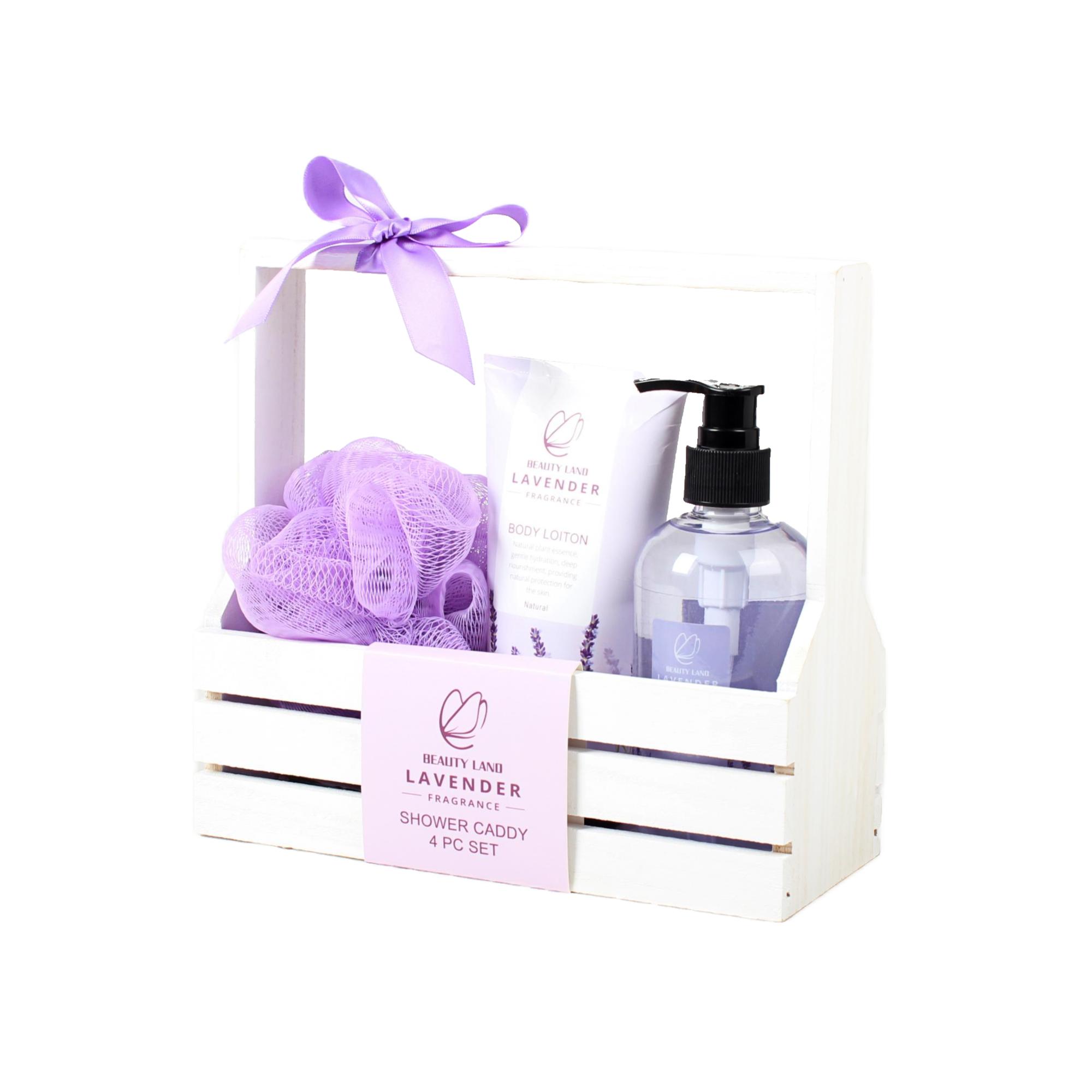 BL25005- LA Lavender Bath Set Body Wash Body Lotion Mess Sponge Wooden Tray