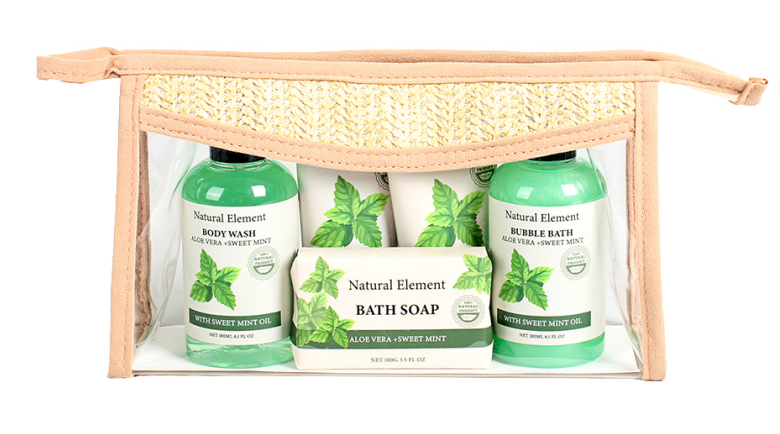 BL25008-NA Nature Bath Set Body Wash Bubble Bath Body Lotion Body Scrub cosmetic bag