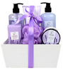 BL25004- LA Lavender Bath Set Shower Gel Shampoo Bubble Bath Body Lotion Bath Salt Body Butter Wooden Tray