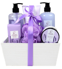 BL25004- LA Lavender Bath Set Shower Gel Shampoo Bubble Bath Body Lotion Bath Salt Body Butter Wooden Tray