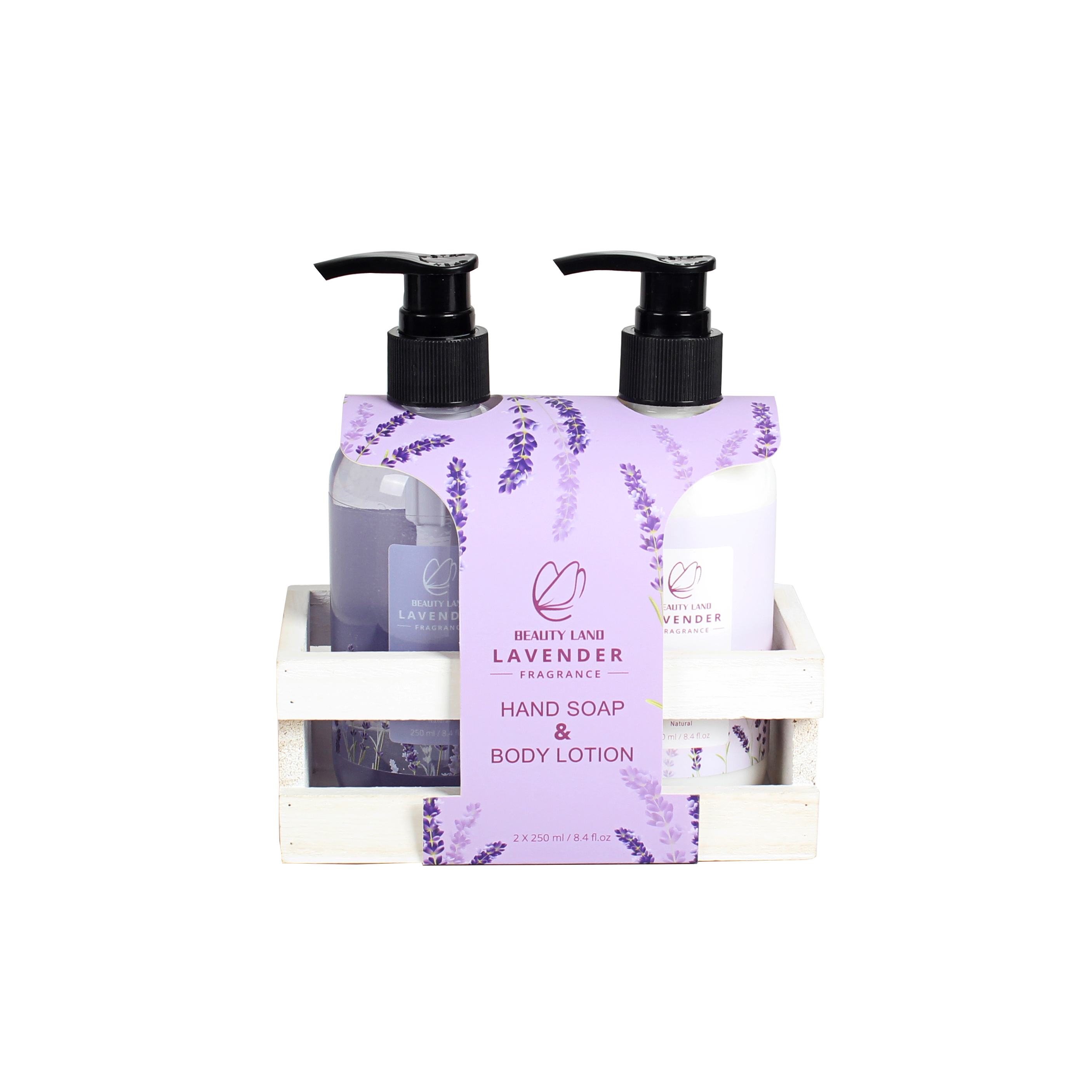 BL25005- LA Lavender Bath Set Hand Soap Hand Lotion Wooden Tray