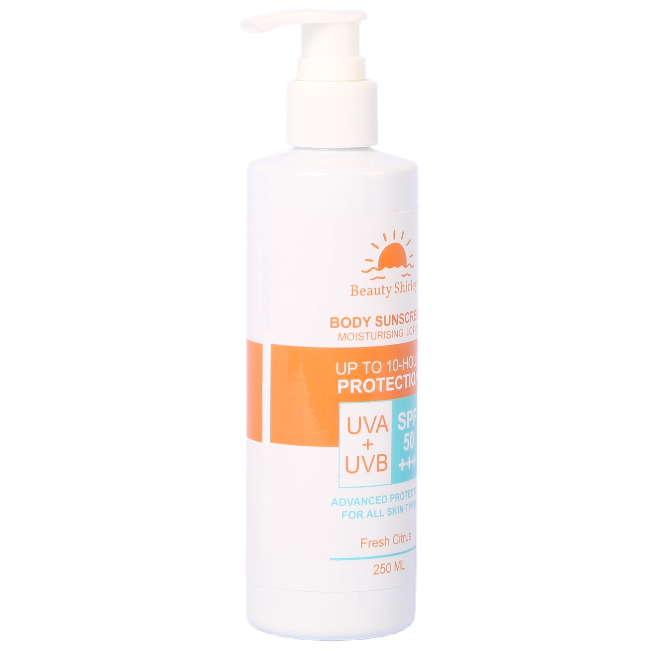 BLES26030 250ml Body Sunscreen SPF 50+++ | Fresh Citrus Scent, 10-Hour Protection, Pump Bottle for All Skin Types
