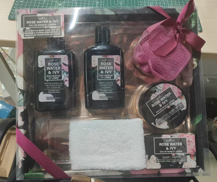 BL25018- LA Lavender Bath Set Shower Gel Body Lotion Body Butter Bar Soap Sponge Towel