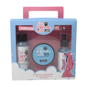 BL250015-PET Complete Pet Care Set with Shampoo, Conditioner, Paw & Nose Balm, Pet Spray and Collar