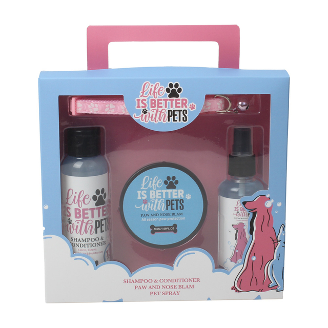 BL250015-PET Complete Pet Care Set with Shampoo, Conditioner, Paw & Nose Balm, Pet Spray and Collar