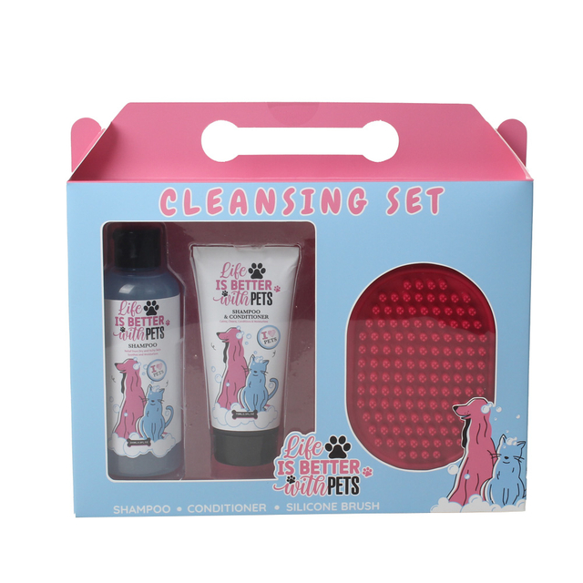 BL250013-PET Pet Shampoo Conditioner with Bath Brush – Complete Grooming and Care Set