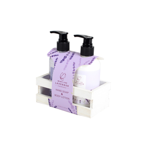 BL25005- LA Lavender Bath Set Hand Soap Hand Lotion Wooden Tray