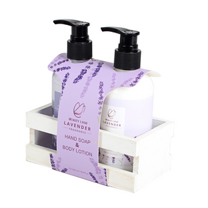 BL25006- LA Lavender Bath Set Hand Soap Hand Lotion Wooden Tray