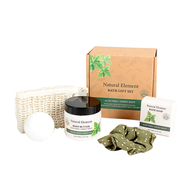 BL25015-NA Nature Bath Set Body Butter Bath Bomb Bar Soap Hair Band Hand Towel