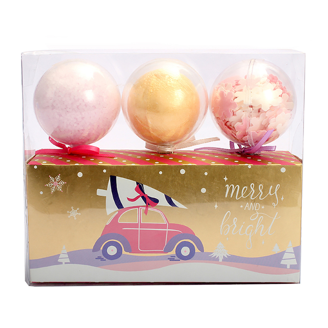 Pink Christmas Bath Treat Ball Set – 3-in-1 Soaking Delights in Gift Box