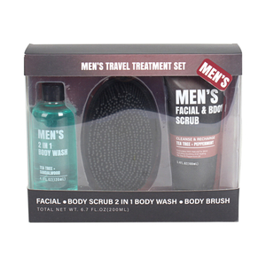 BL25018-FM Men Gift Set Kit Body Wash Shower Gel Facial Body Scrub Exfoliator