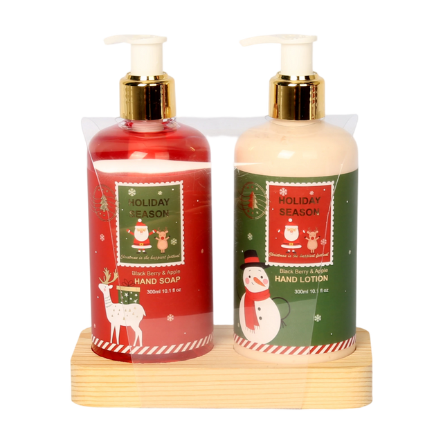 BLHS25012 Premium Hand Care Duo with Wood Tray and Gold Pump Dispensers