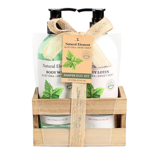 BL25004-NA Nature Bath Set Body Wash Body Lotion Wooden Tray