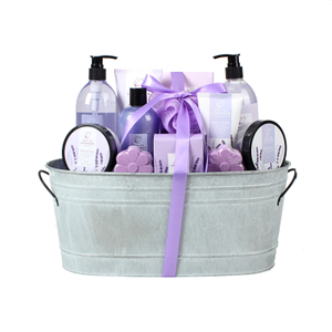 BL25002- LA Lavender Bath Set Shower Gel shampoo bubble bath body lotion hand cream body scrub bath salt body butter bar soap bath bomb mess sponge iron bucket