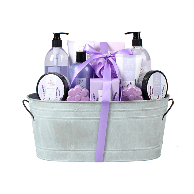 BL25002- LA Lavender Bath Set Shower Gel shampoo bubble bath body lotion hand cream body scrub bath salt body butter bar soap bath bomb mess sponge iron bucket