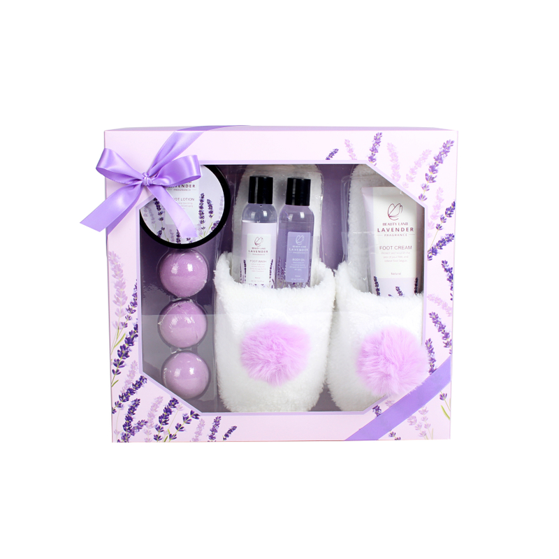 BL25008- LA Lavender Bath Set Foot Lotion Foot Wash Body Oil Bath Bomb Slippers
