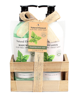 BL25004-NA Nature Bath Set Body Wash Body Lotion Wooden Tray