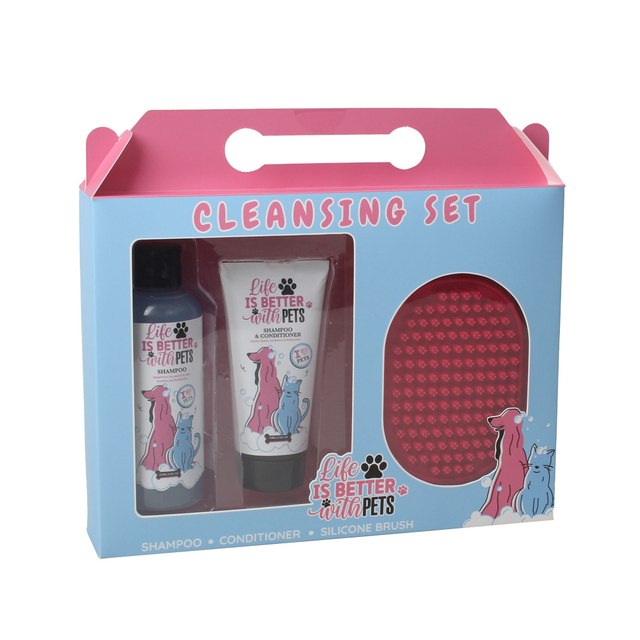 BL250013-PET Pet Shampoo Conditioner with Bath Brush – Complete Grooming and Care Set