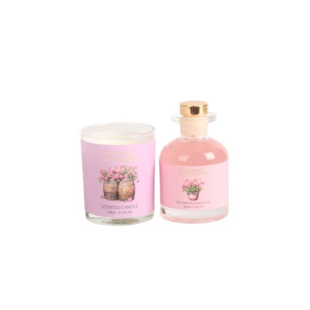 BLBG26015 Diffuser Oil and Scented Candle Set with Reed Sticks in Leather-Handle Gift Box