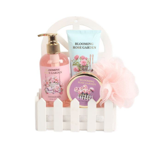 BLBG26010 Shower Gel Body Lotion and Bath Salt Spa Set in Wooden Caddy with Mesh Sponge
