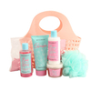 BLSC26013 Complete Hair & Body Care Gift Set Body Wash Body Lotion Shampoo Shower Jelly Bath Powder with Mesh Loofah in Basket Bag