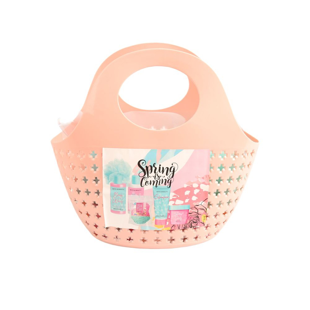 BLSC26013 Complete Hair & Body Care Gift Set Body Wash Body Lotion Shampoo Shower Jelly Bath Powder with Mesh Loofah in Basket Bag
