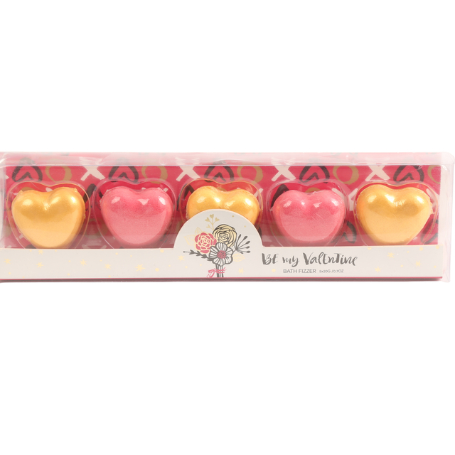 BLVT26002 Heart-Shaped Bath Fizzer Gift Set – 5 Pcs Effervescent Bath Bombs