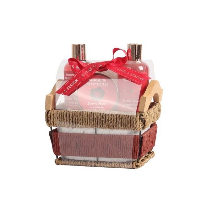BLBF26016 Relaxing Bath Gift Set - Shower Gel, Bubble Bath, Body Lotion & Sponge in Woven Basket