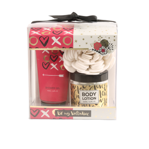 BLVT26013 Foaming Shower Gel & Body Lotion Set with EVA Flower Sponge