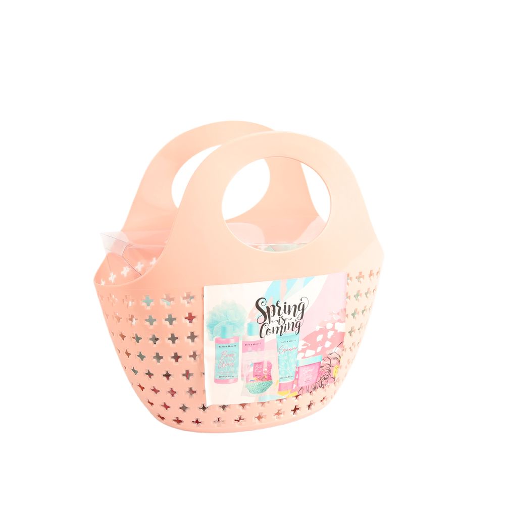 BLSC26013 Complete Hair & Body Care Gift Set Body Wash Body Lotion Shampoo Shower Jelly Bath Powder with Mesh Loofah in Basket Bag