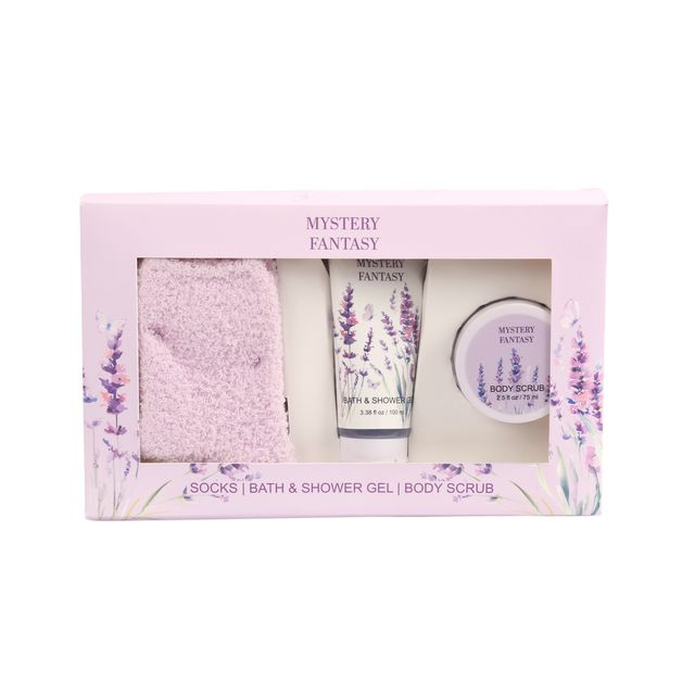 BLMF260013 Energizing Shower Gel & Body Scrub Set – with Purple Socks