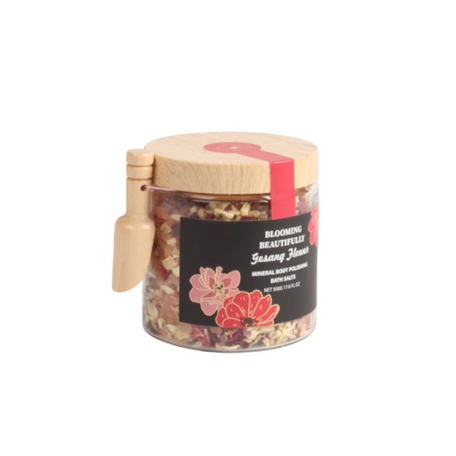 BLBF26020 Rose Infused Mineral Bath Salt – 500g Glass Jar with Wooden Scoop