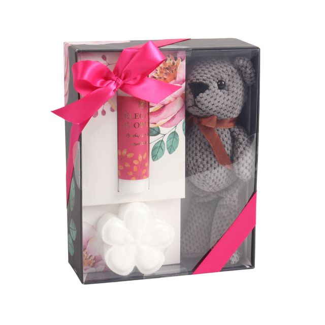 BLEF26012 Soothing Bath & Body Gift Set – Body Lotion, Bath Fizzer & Grey Teddy Bear