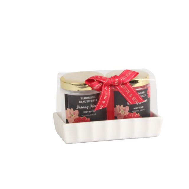 BLBF26012 Exfoliating & Nourishing Duo - Body Scrub and Body Butter in Ceramic Tray Gift Set