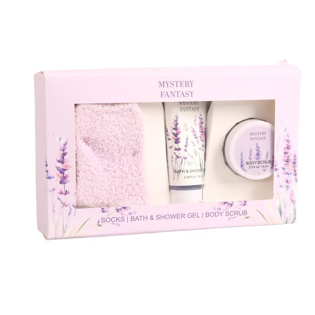 BLMF260013 Energizing Shower Gel & Body Scrub Set – with Purple Socks