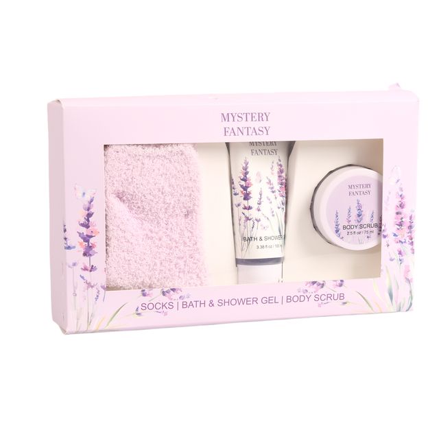 BLMF260013 Energizing Shower Gel & Body Scrub Set – with Purple Socks